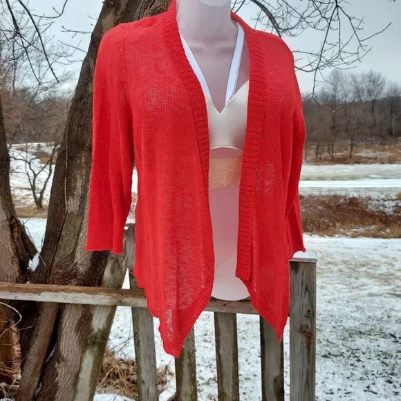 NWT EILEEN FISHER WOMAN 3X Melange Linen Grain Cascading Front Textured Cardigan - Picture 16 of 16